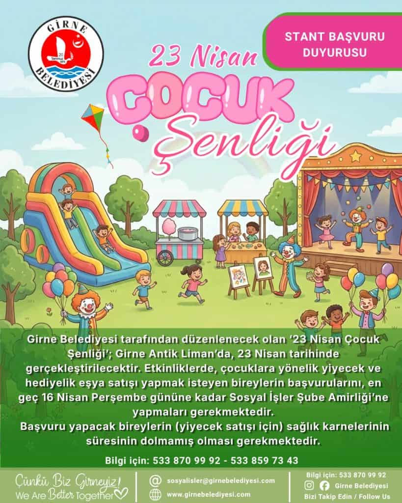 Girne Belediyesi 23 Nisan Çocuk Şenliği için stant başvuruları başladı